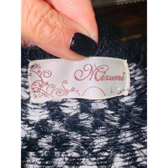 Mixumi Black White Herringbone Cozy Soft Eyelash Checkered Long Sweater Dress - Picture 7 of 11